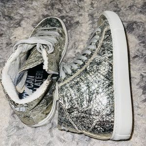 P448 high top silver sneakers